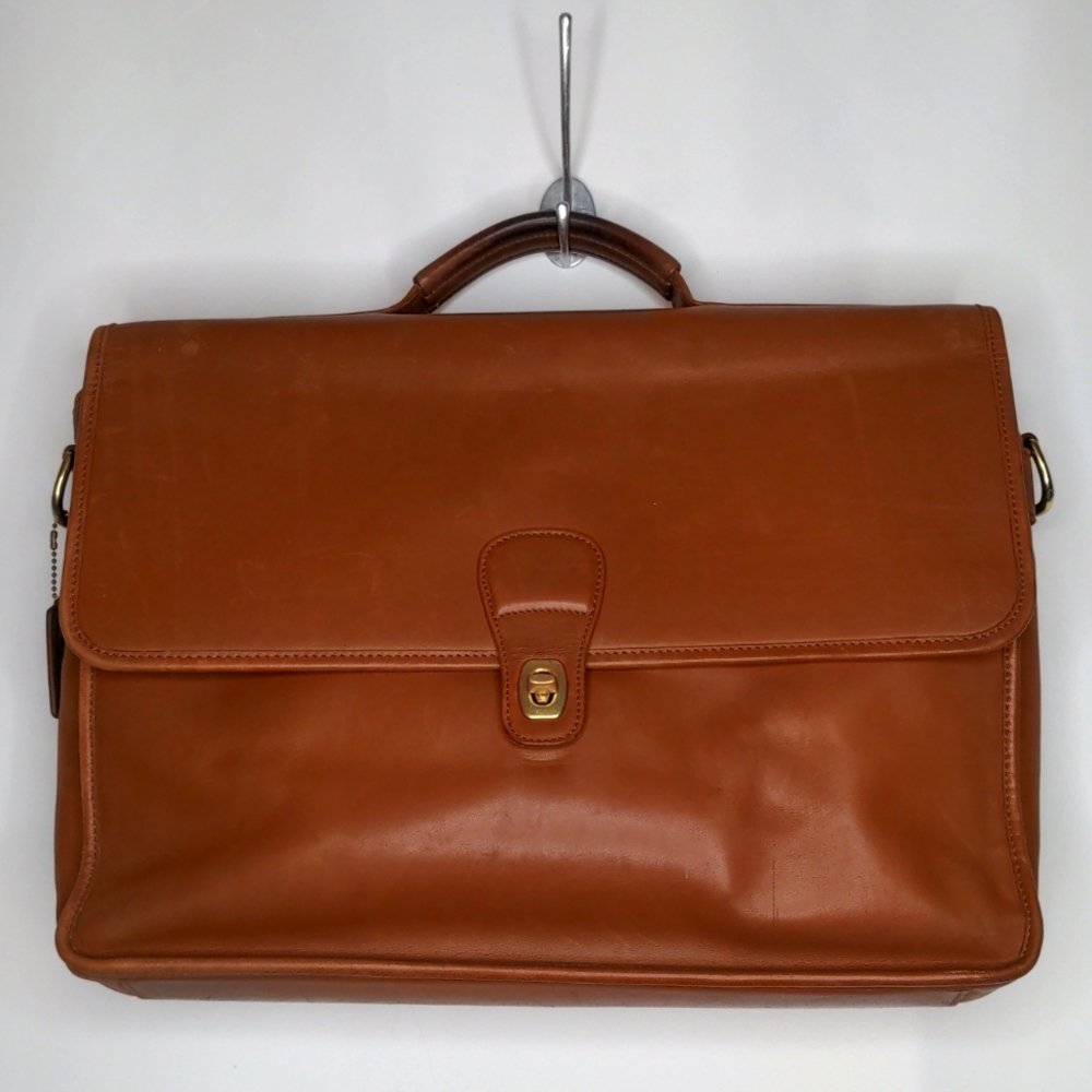 Vintage Coach multi compartment Laptop Briefcase USA Made Brown Leather